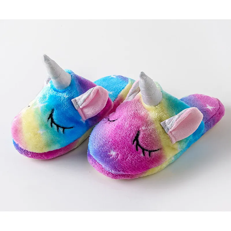 Autumn Winter Flannel Cartoon Unicorn Home Baby Slippers Non-slip Children's Cotton Slippers Indoor