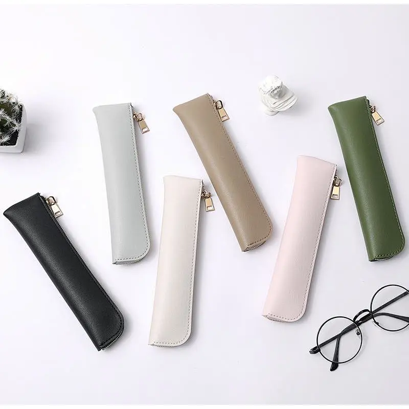 Soft PU Leather Pencil Pen Case Pouch Holder Stationery Bag Zipper Pouch