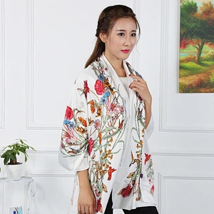 Spring new classic flower pattern printed silk ladies fashion scarf beach shawl for women