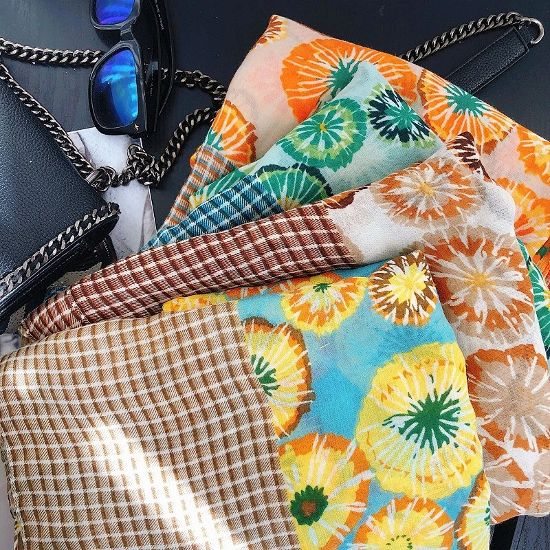 Spring and summer orange soft warm skin-friendly shade sunscreen long gauze women cotton sunscreen scarf shawl