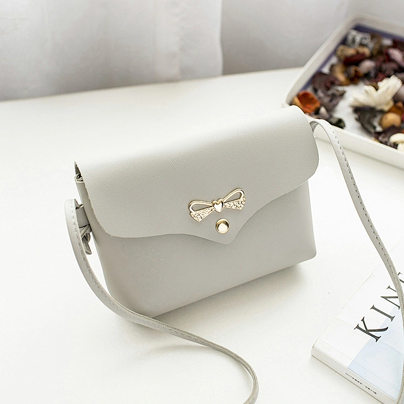 Women Promotion Cheap PU Leather Girls Mini Messenger Crossbody Bowknot Bag