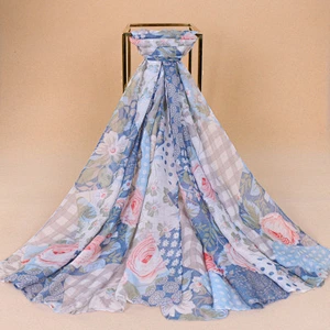 Factory Outlet Idyllic Style Floral Print Sunscreen Shawl Scarf  Multifunctional Voile Print Bandana Scarf