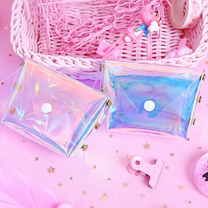 Girl heart transparent laser coin purse jelly storage bag square data cable bag female