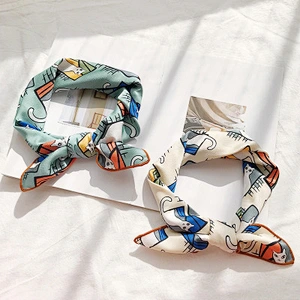 Wild multifunctional professional decorative scarf female wholesale small fresh printed cat small polyester square scarf