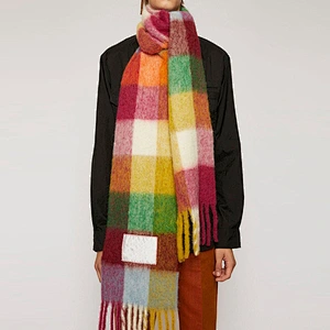 Factory Direct Sales 2020 Autumn Winter New Color Matching Plaid Fringe Scarf Rainbow Plaid Warm Scarf With Tassel