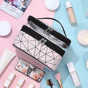 Double Layer Women Makeup Bag Portable Bag Travel Cosmetic Bag