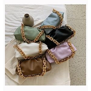 2020 New Fashion Ladies Chain Solid Color Shoulder Crossbody Bag Girls Clutch Bag Pu Leather Purse Handbag For Women