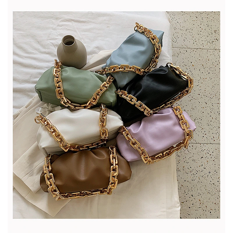 2020 New Fashion Ladies Chain Solid Color Shoulder Crossbody Bag Girls Clutch Bag Pu Leather Purse Handbag For Women