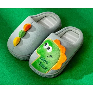 Custom Plush Kids Cute Dinosaur Indoor Slippers Cartoon Thermal Slippers Winter Plush Dinosaur Slippers