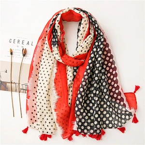 Spring New Korean Version Big Size Dots Hit Color Cotton And Linen Shawl Dual-Use Long Seaside Gauze Scarf Women