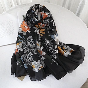 New simulation silk printing summer air conditioning shawl seaside sunscreen beach towel oversized gauze decorative scarf