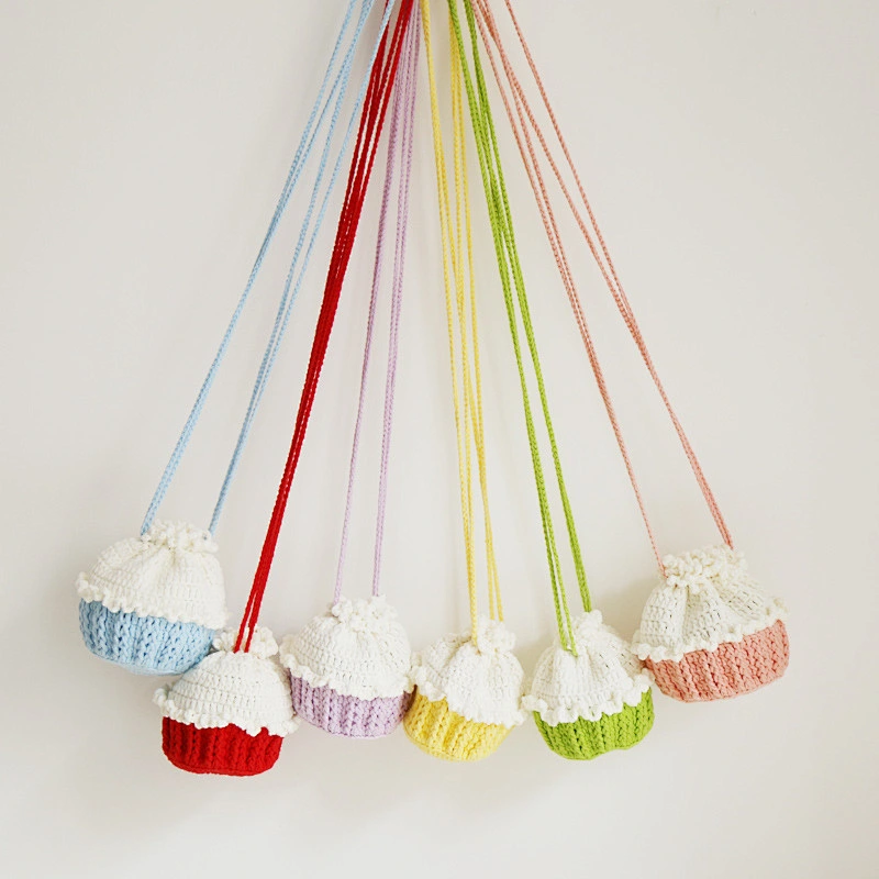 Crochet Braid Cotton Rope Drawstring Shoulder Bag Handmade Cake Shape Beach Straw Crossbody Bag