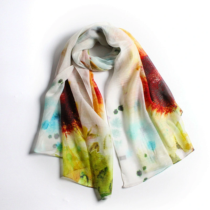Wholesale Hand-Painted Stylish Print Scarves Travel Sunscreen Silk Shawl