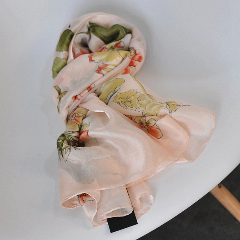 Wholesale Brand New Silk Scarf Women Spring Summer Silk Scarves Thin Flower Shawls Wraps Foulard Print Hijab Stoles