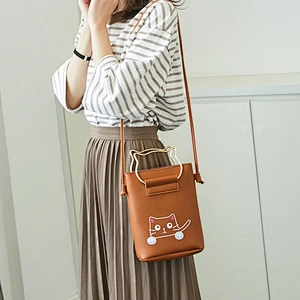 Wholesale Lady Cartoon Handbag Fashion Cute Cat Pattern Pu Leather Lady Shoulder Bag Handbag