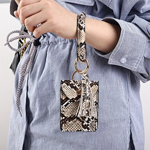 New Styles PU Leather Leopard Keyring Bracelet Credit Card Holder Wrist Keychain Animals Pattern Snap Card Wallet