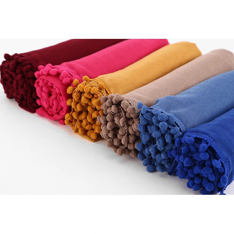 Factory direct tie-dye cotton and linen fight monochrome hair ball muslims cotton shawls hijab scarf
