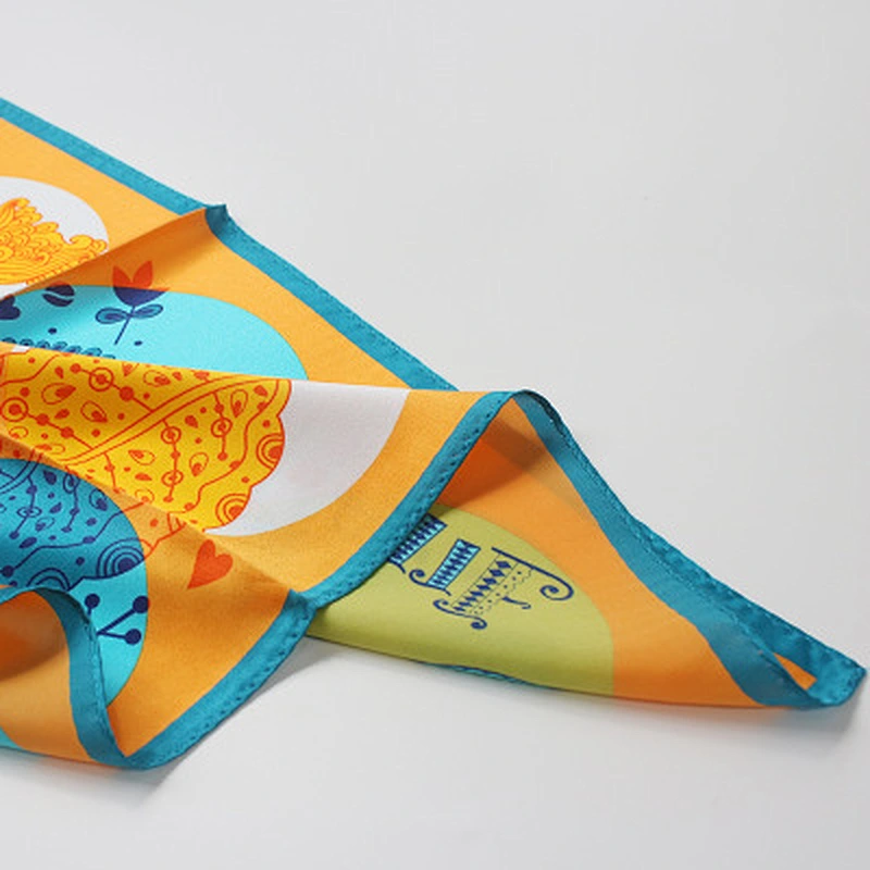 Spring and summer new fashion casual leaf circular print contrast pattern satin silk square scarf