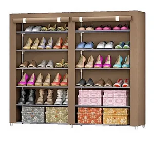 6 tiers light coffee shoe cabinet, 110*30*115cm, 70gsm non-woven fabric+Dia9.8mm galvanized pipe. Packing: color box