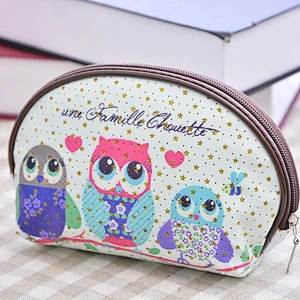 Korea Style Wholesale Gold Stars Printed Owl Pattern Pvc Semi-Circular Storage Bag Female Cosmetic Bag