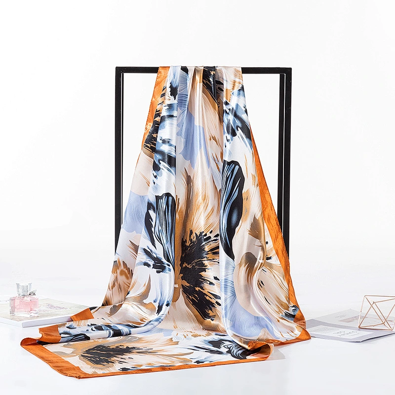 New satin sunscreen large square scarf 90cm graffiti printing simulation silk square scarf