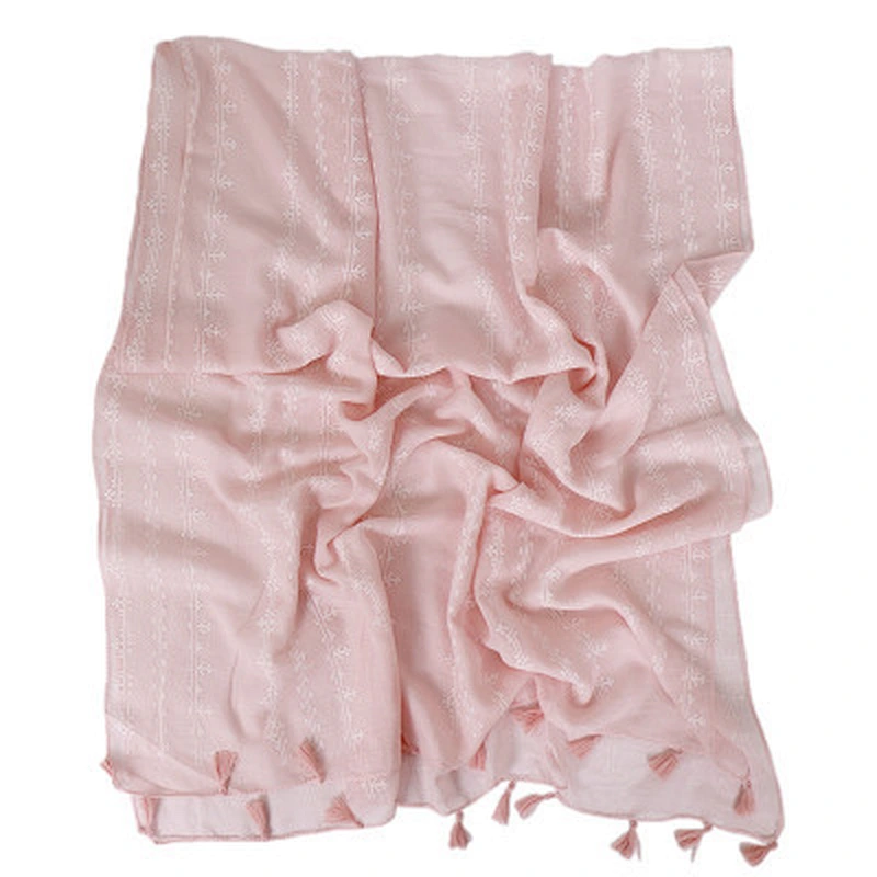 Muslim female sunscreen scarf plain weave tassel cotton printed jacquard scarf