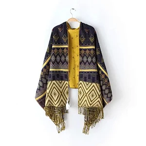 New autumn winter ethnic style jacquard cashmere tassel scarf women's casual all-match scarf shawl