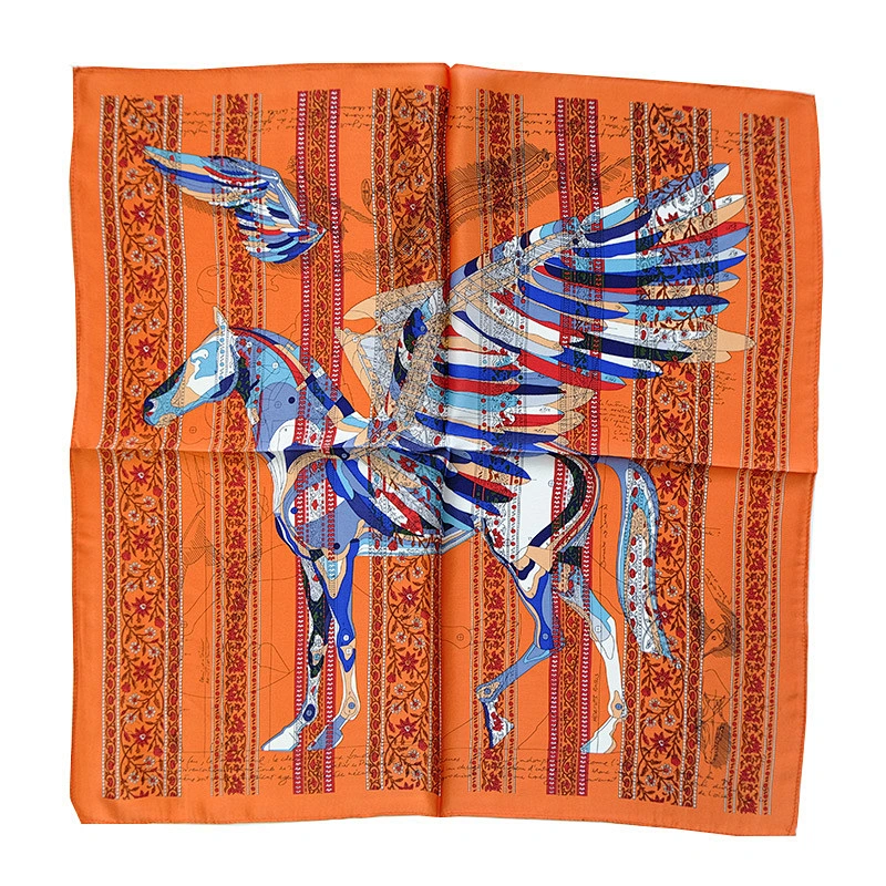 2020 new ladies 53cm carriage chain pegasus printing satin silk hair scarf  with logo