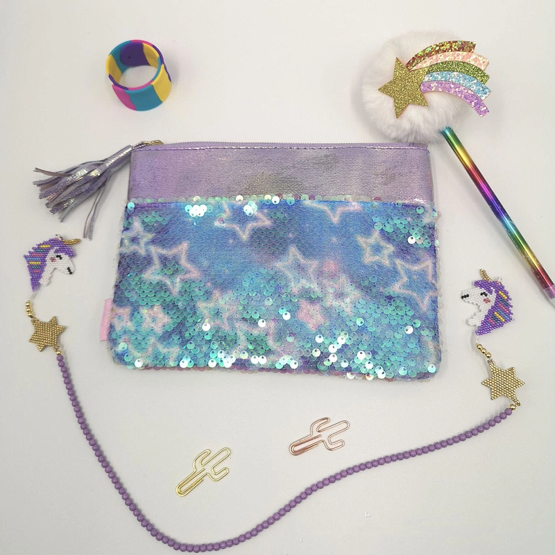 Mermaid Sequin Fashion Handbags Reversible Sequin Storage Bag Tassel Zipper Clutch Bag Makeup