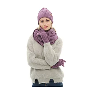Fashion Stripes Cap 3 PC Men Women's Winter Knitted Hat Cap Hat Scarf Glove Sets