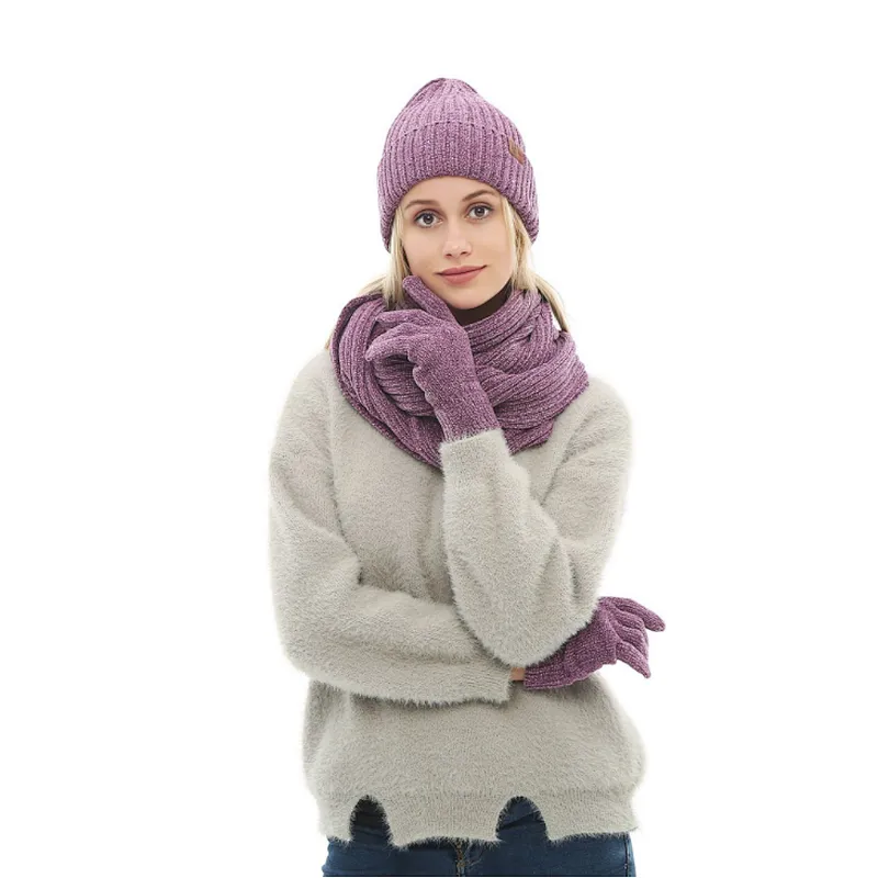 Fashion Stripes Cap 3 PC Men Women's Winter Knitted Hat Cap Hat Scarf Glove Sets