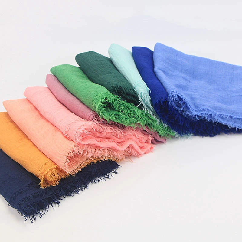 Factory Direct Cotton And Linen Solid Color Crinkle Short Beard Muslim Cotton Scarf Hijab
