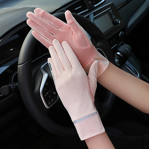 Women'S Gloves Summer UV Sun Protection Tram Outdoor Touch Screen Breathable Ice Silk Driving Gloves