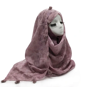 New autumn gold thread woven lattice muslim cotton tassel scarf women hijab