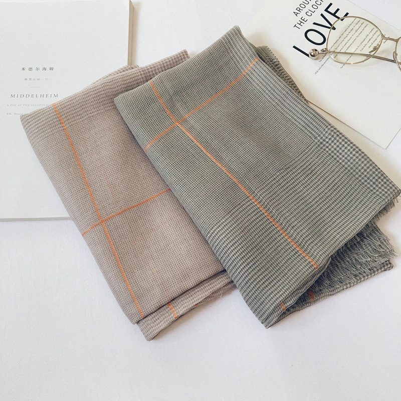 Small plaid scarf female spring and summer cotton and linen tulle beach towel sunscreen shawl scarf