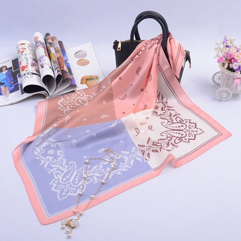 Factory direct children saliva towel handkerchief silk fashion women print square silk scarf