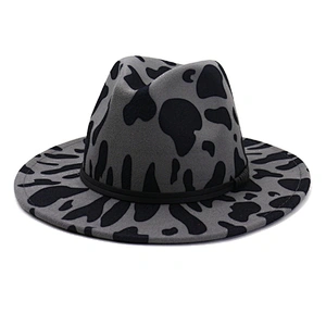 Autumn Winter Ladies Felt Leopard Print Wide Brimmed Felt Fedora Jazz Cap Panama Hat