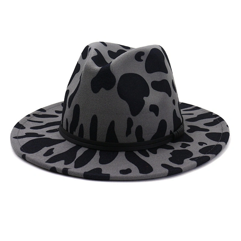 Autumn Winter Ladies Felt Leopard Print Wide Brimmed Felt Fedora Jazz Cap Panama Hat