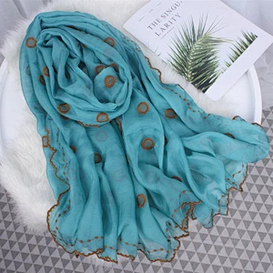 Spring and autumn wild solid color female polka dot embroidered long beach towel shawl scarf