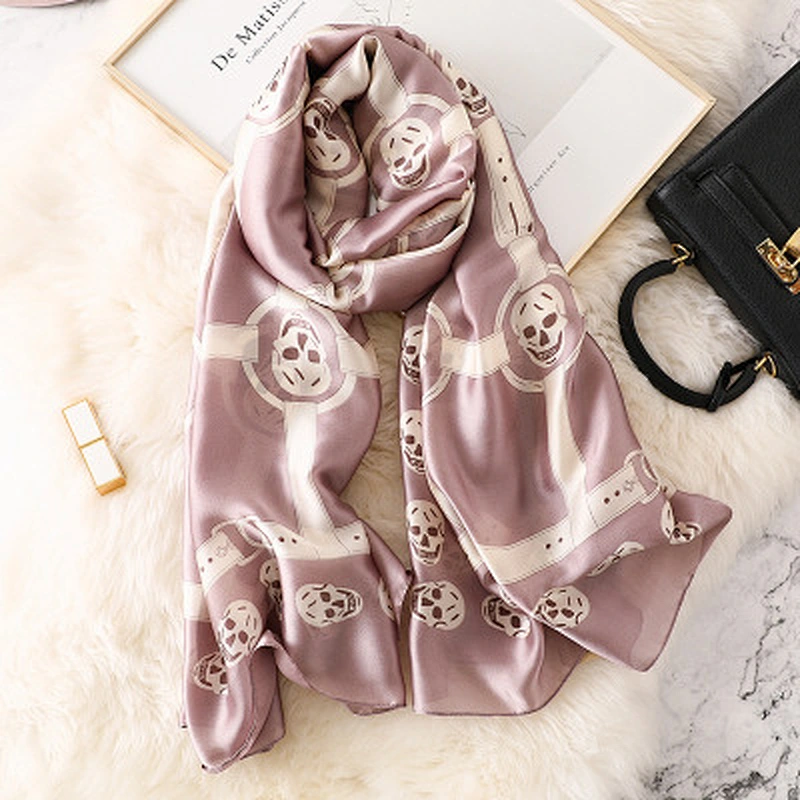Spring and summer new trend scarf female simulation silk scarf travel beach sunscreen beach towel