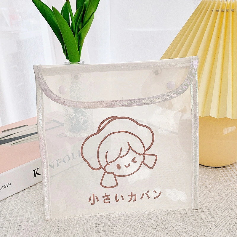 Korea Ins Homemade PVC Transparent Waterproof Storage Bag Stationery Bag With Colorful Chain