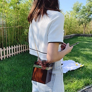 Amazon Hot Women Transparent Box Shoulder Purse Handbag Acrylic Clutch Bag