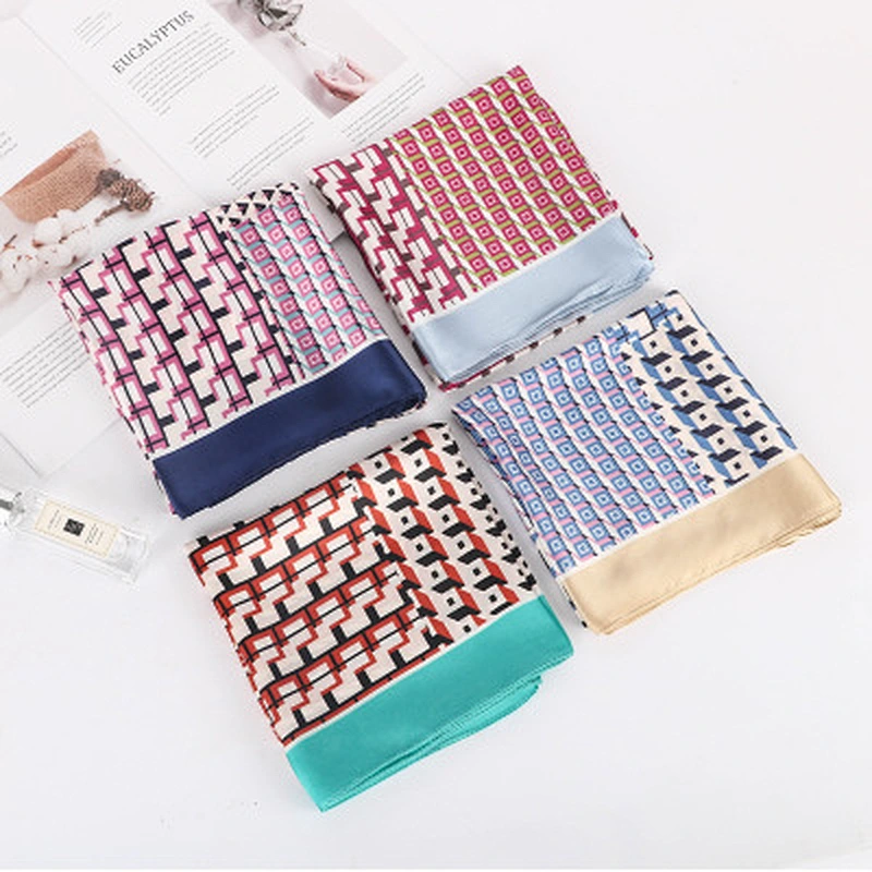 Spring new scarf female simulation silk geometric printed female professional decoration small square scarf