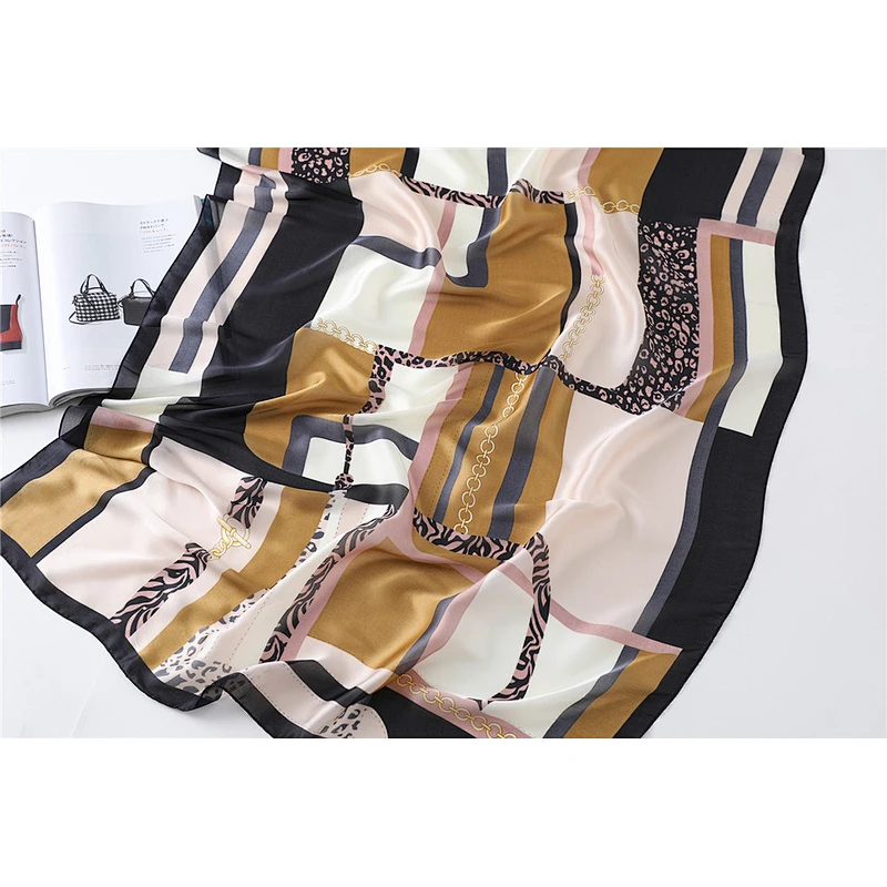 New long-style plaid stitching printed shawl big size bound fashion designed silk twill scarf
