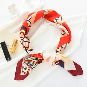 Folk-Custom Style Totem Silk Scarf Thin Small Square Scarf Female Fashion Retro Decoration Summer Silk Scarf