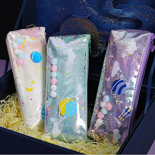 Creative Planet Quicksand Pencil Case Waterproof Gorgeous Stationery Box Laser Pencil Case