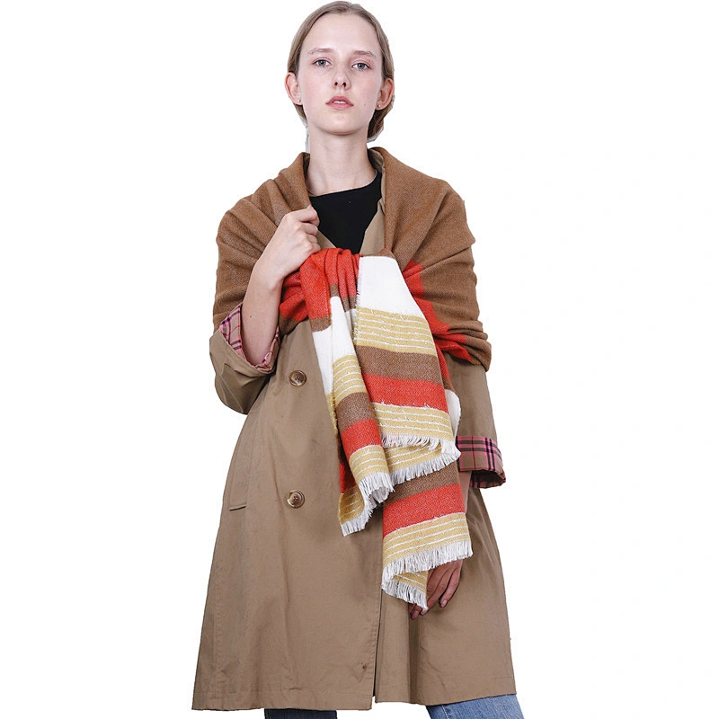 Fall Winter New Style Stripes Color Matching Cashmere Scarf Women Warm Scarf Thick Shawl