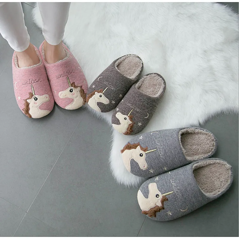 Fashionable New Style Autumn Winter Cute Unicorn Parent-Child Slippers Home Indoor Warm Non-Slip Slipper