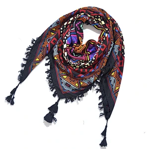 Bohemian Ladies Scarf Ethnic Style Knotted Tassel Scarf Jacquard Big Square Scarf