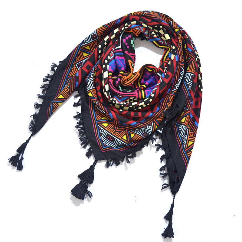 Bohemian Ladies Scarf Ethnic Style Knotted Tassel Scarf Jacquard Big Square Scarf